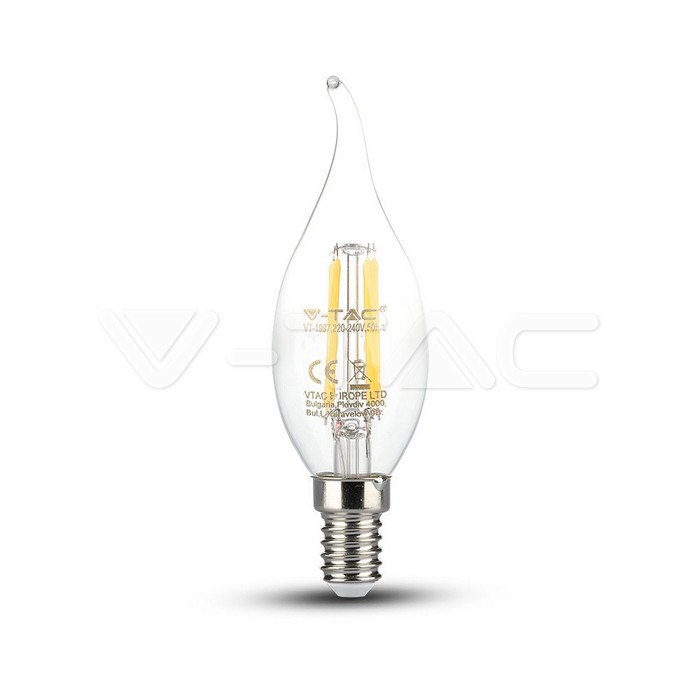 LED Lampadina SAMSUNG Chip Filamento 4W E14 Candle Vetro trasparente Flame 2700K