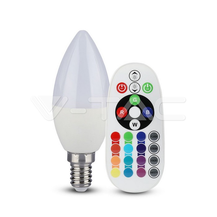 Lampadina a LED 3.5W E14 Candle Controllo luminosita' RF attenuabile RGB + 4000K