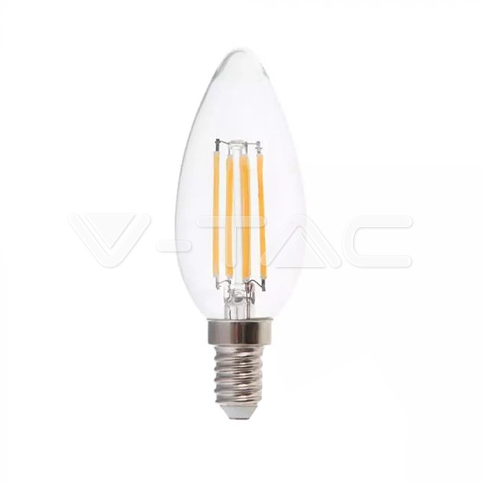 LED Bulb - 6W Filament E14 Clear Cover Candle 6400K 130LM/W