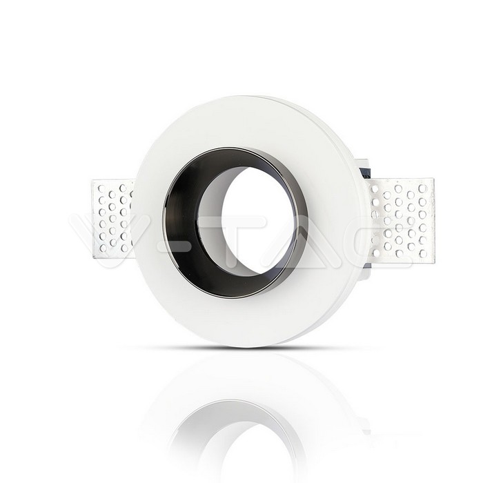 GU10 Fitting Gesso White Recessed Light Chrome Metal Rotondo