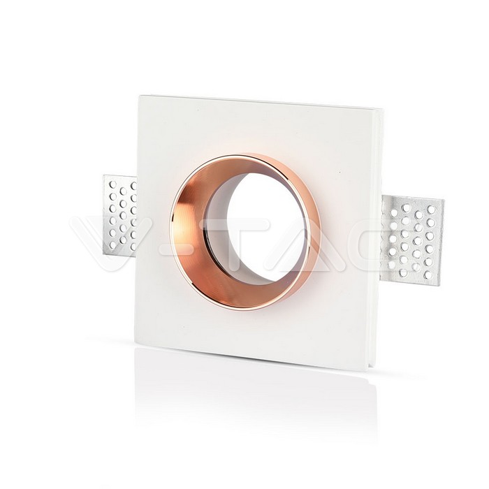 GU10 Fitting Gesso White Recessed Light Rose Gold Metal Quadrato