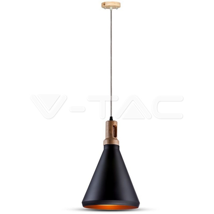 Lampadario con Portalampada Parabola Nera Base in legno Grande __250