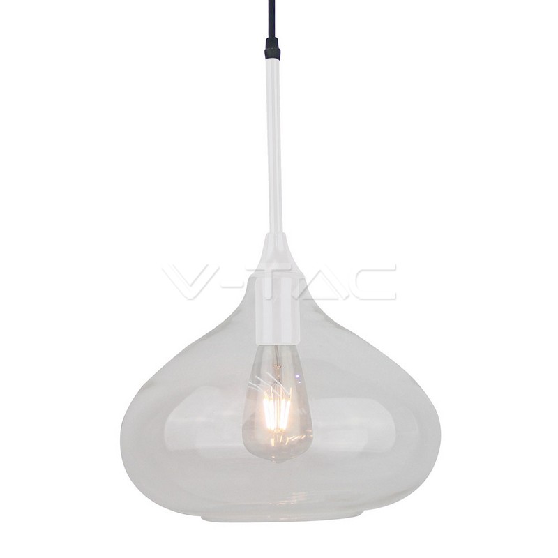 Lampadario con Portalampada Moderno Bianco Vetro Trasparente __285mm