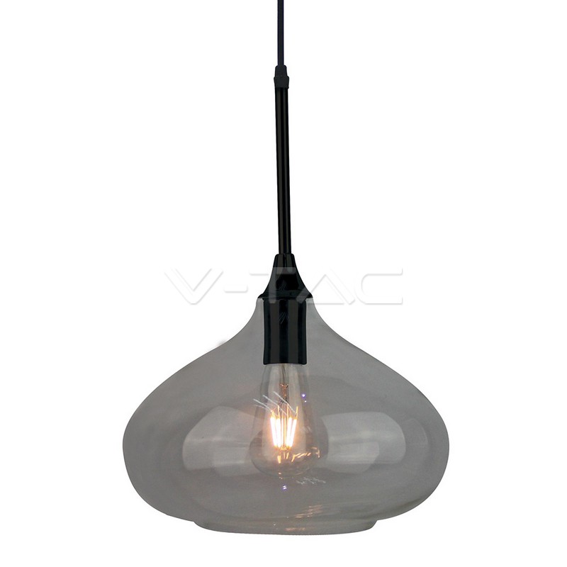 Lampadario con Portalampada Moderno Nero Vetro Trasparente __280mm