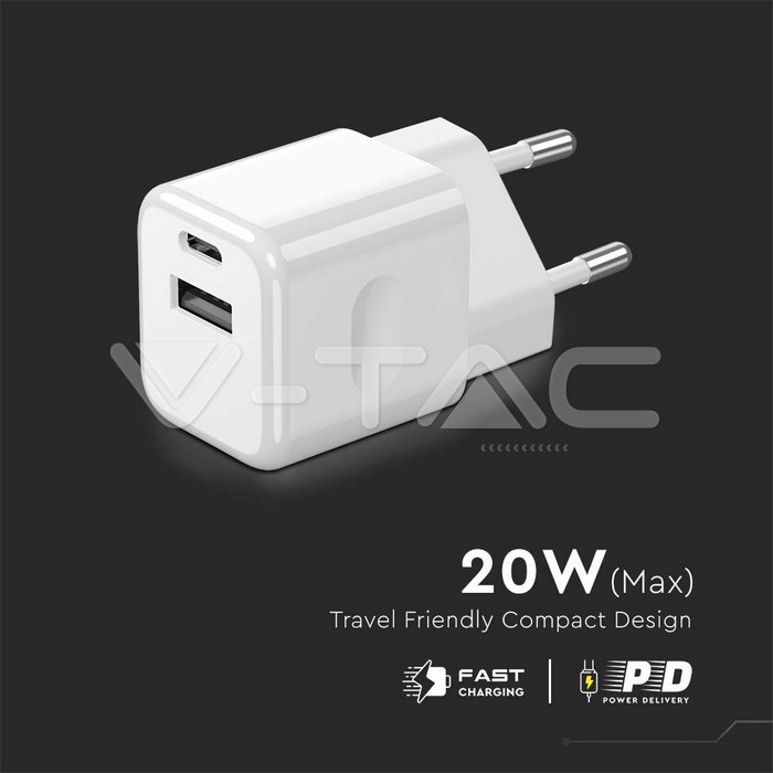 20W Charging Adapter With 1PD + 1 QC Port White img 5