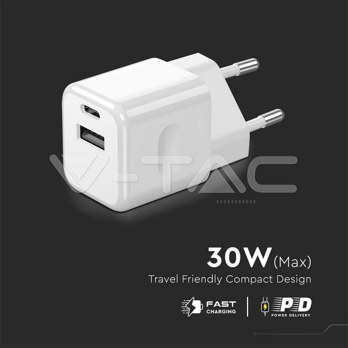 30W Charging Adapter With 1PD + 1 QC Port White img 5