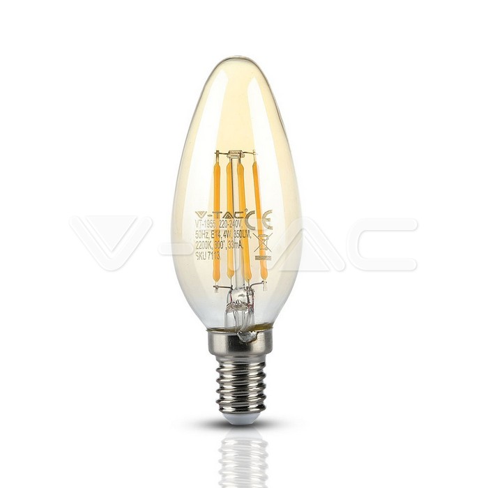 Lampadina LED 4W Filament E14 Candela Amber Bianco caldo