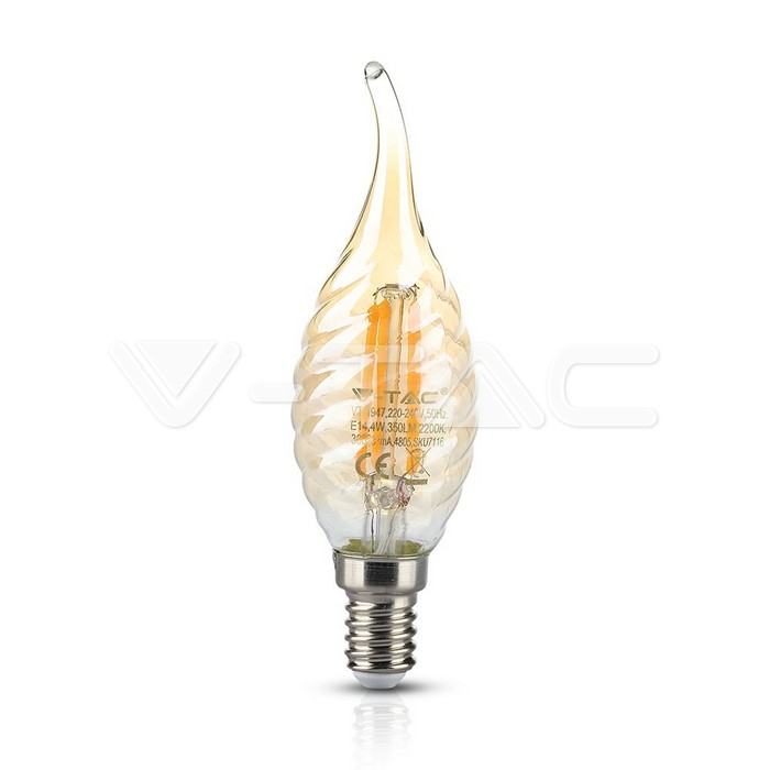 Lampadina LED 4W Filamento E14 Candela Fiamma Amber Bianco caldo