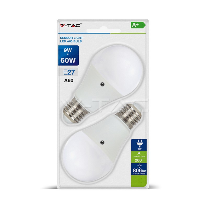 LED Bulb - 9W E27 A60 Thermoplastic Sensor 200D 2700K 2 PCS/Blister