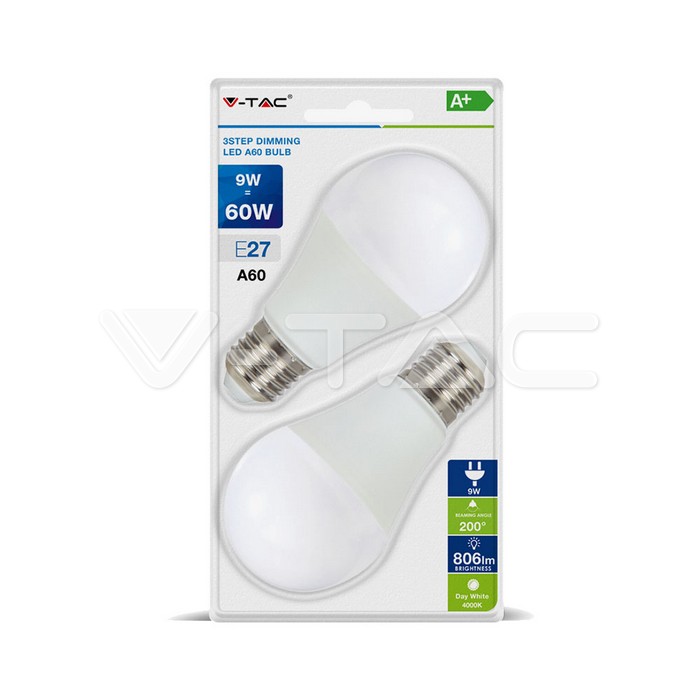 Lampadina LED E27 9W Bulb A60 3 Step dimmerabile bianco naturale 2PZ/Blister