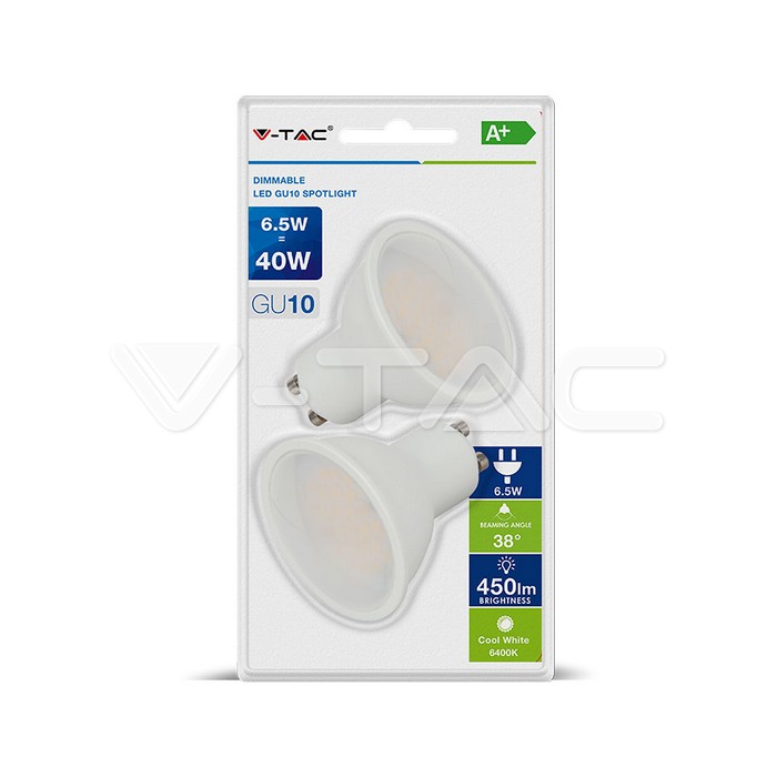 LED Spotlight - 6W GU10 Milky Cover 3000K (Blister 2 pezzi)