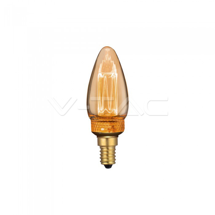 LED Lampadina 2W ART Filamento Candela E14 Amber Glass 1800K piu' o meno 200K