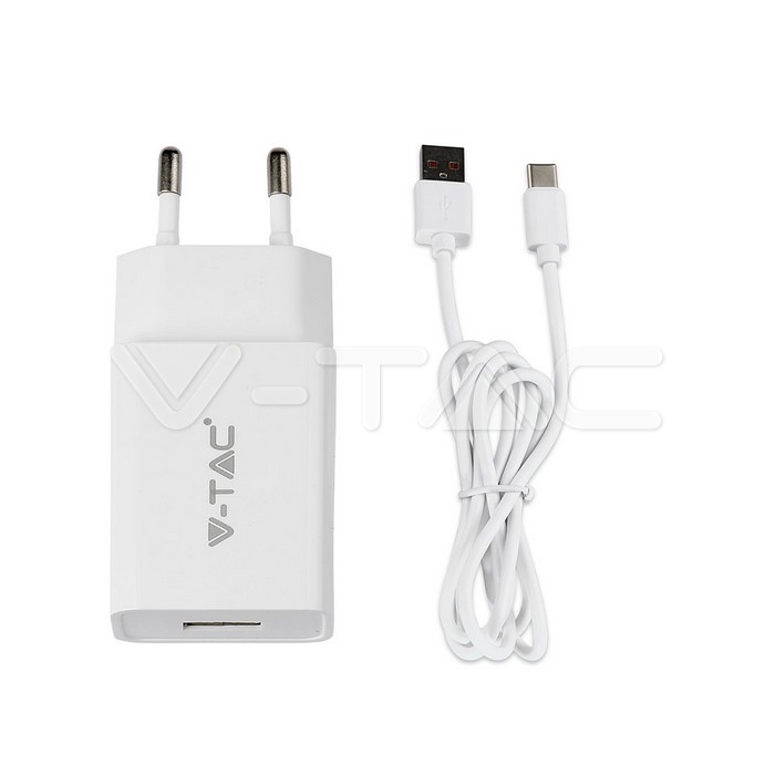 Set di ricarica con adattatore USB da viaggio tipo C Cavo bianco