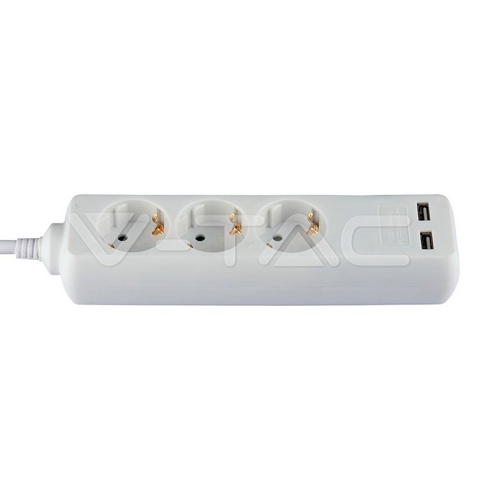 3 Ways Socket 2 USB White