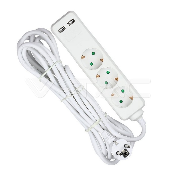 3 Ways Socket 2 USB Black