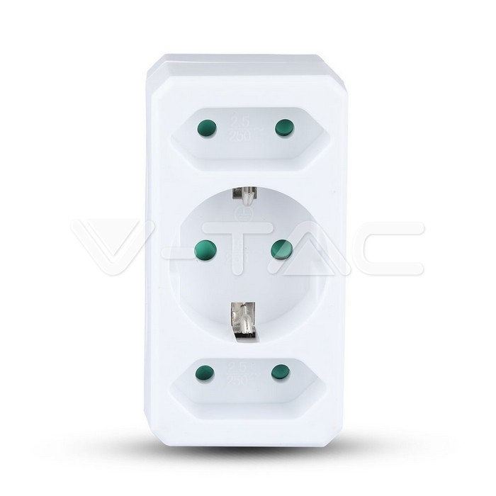 2 Ways Adapter 2 Euro Socket 10A , 1 Socket 10/16A 250V White