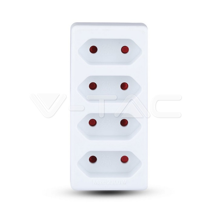 4 Ways Adapter Earthing Contact 10A 250V White