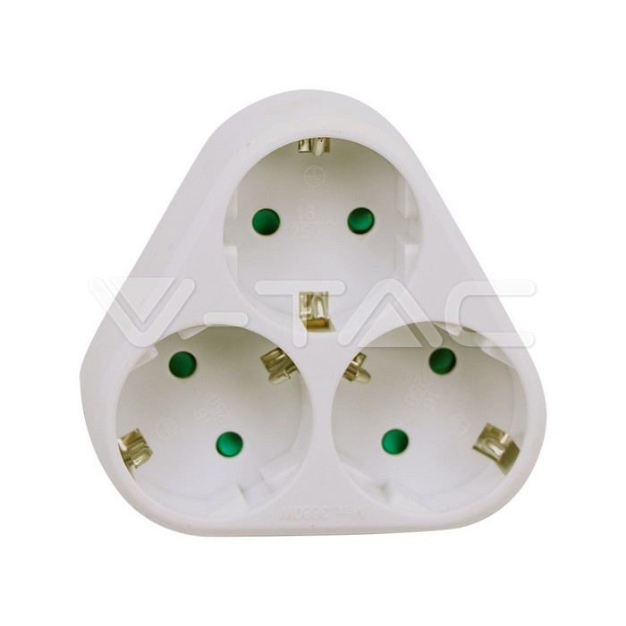 3 Ways Adapter Earthing Contact 10/16A 250VWhite