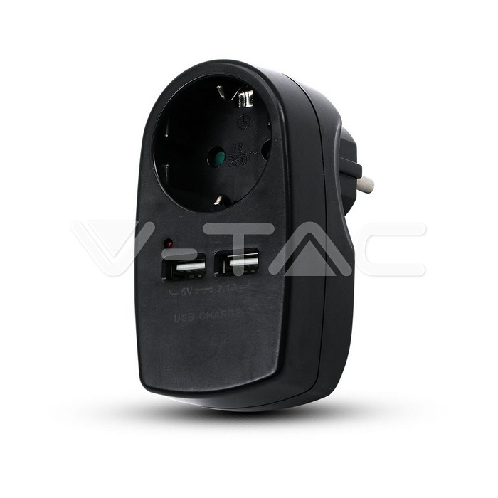 European Type Plug Adapter Earthing Contact & Charging Interface Black