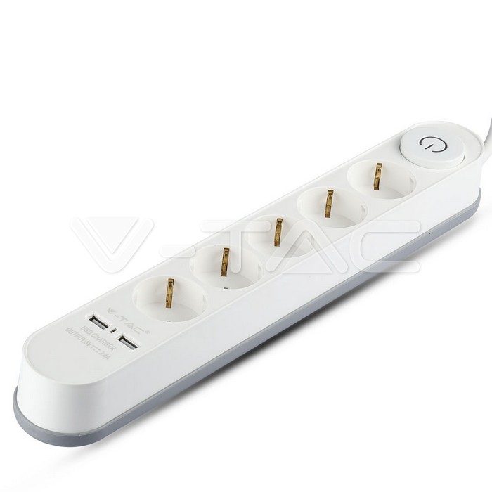 5 Ways Socket Lighted Switch & 2 USB Port 3G 1.5mm x 3m White