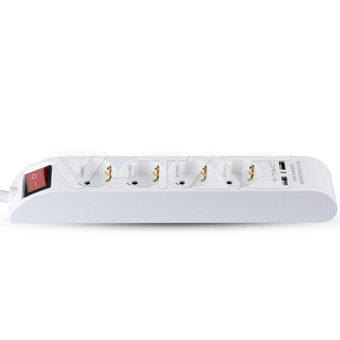 4 Ways Socket Lighted Switch & 2 USB Port 3G 1.5mm x 1.4m White