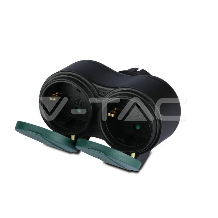2 Ways Adapter 16A IP44 Black+Green