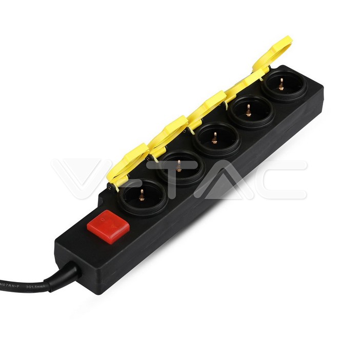 5 Ways Socket Lighted Switch 3G 1.5mm x 3m IP44 Black & Yellow