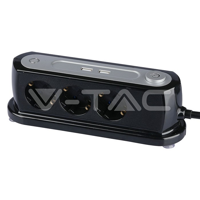 3 Way Desk Socket Lighted Switch & 2 USB Ports 3G 1.5mm x 1.4m