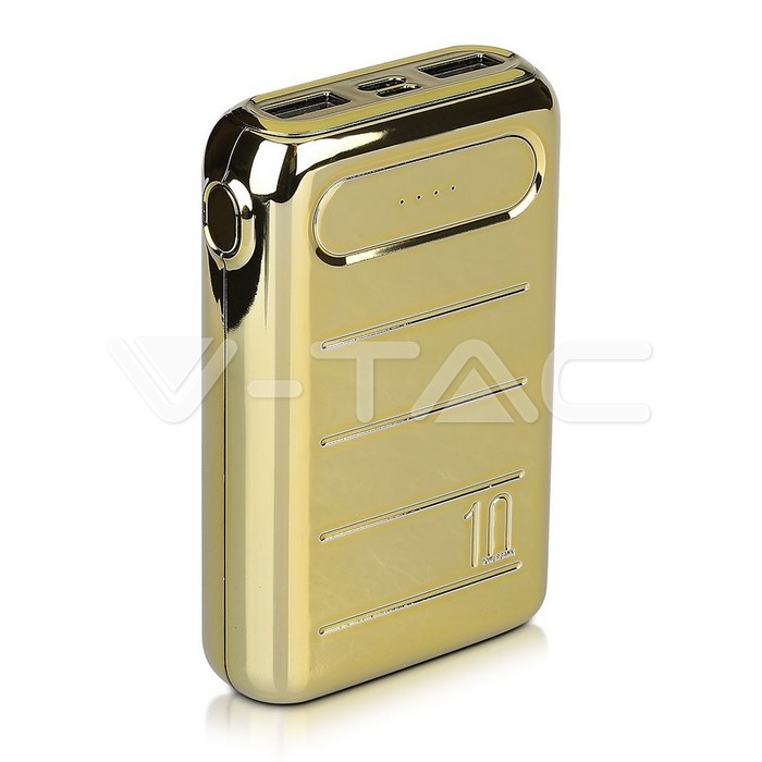 10000 mAh Gold Finish Power Bank Dual USB+Type C