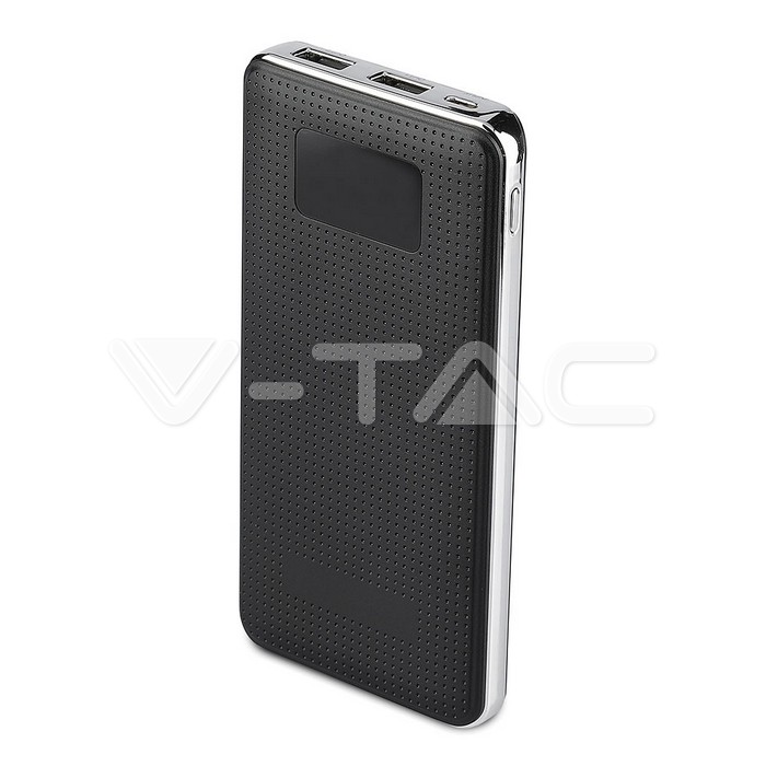 10000 mAh Power Bank Dual USB Display Leather Chrome Finish Nero