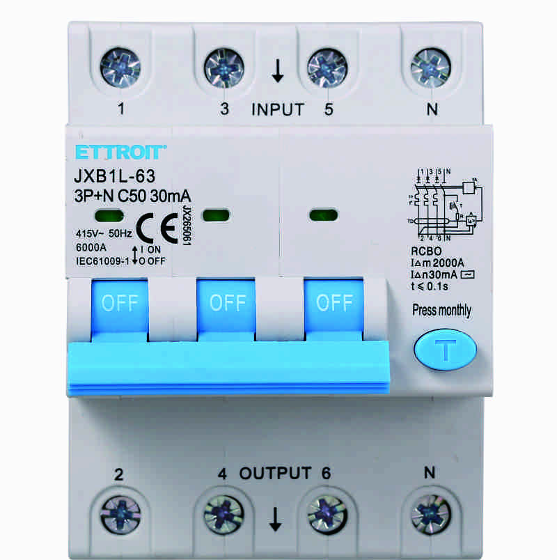 Magnetotermico Differenziale 3P+N 50A 30mA 380V-6KA